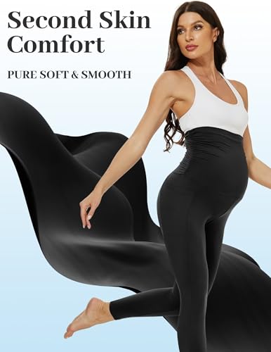 Fotociti 2/3/4 Pack Maternity Leggings With Pockets Over The Belly,Womens Pregnancy Workout Yoga Active Soft Tights Pants3