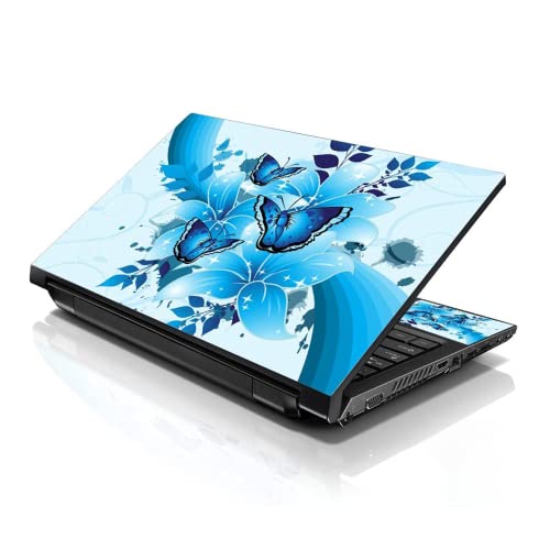 Image of LSS Laptop 17-17.3 inch Skin Cover with Colorful Sparkaling Blue Butterfly Pattern for HP Dell Lenovo Apple Asus Acer Compaq - Fits 16.5 inch 17 inch 17.3 inch 18.4 inch 19 inch (2 Wrist Pads Free)