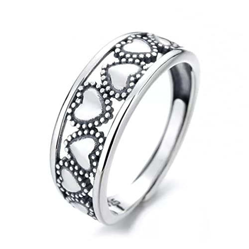 Bague creuse coeur S925 anneau ouvert réglable et asymétrique