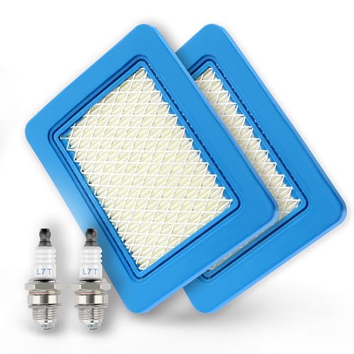 VooGenzek 2 Pièce Cartouche de filtre à air 491588S et 2 Pièce Bougies d'allumage L7T, Tondeuse Bougie d'Allumage, pour 491588 491588S 4915885 399959 PT15853