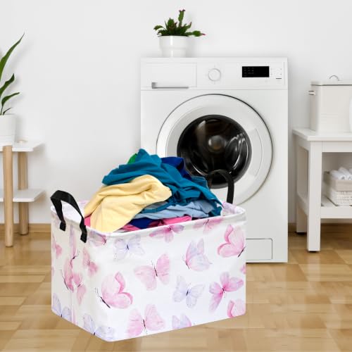 Image of Kids Gift Shelf Nursery Storage Basket Laundry Hamper Storage Box and Bins for Home Clothes with Handles (Butterfly)