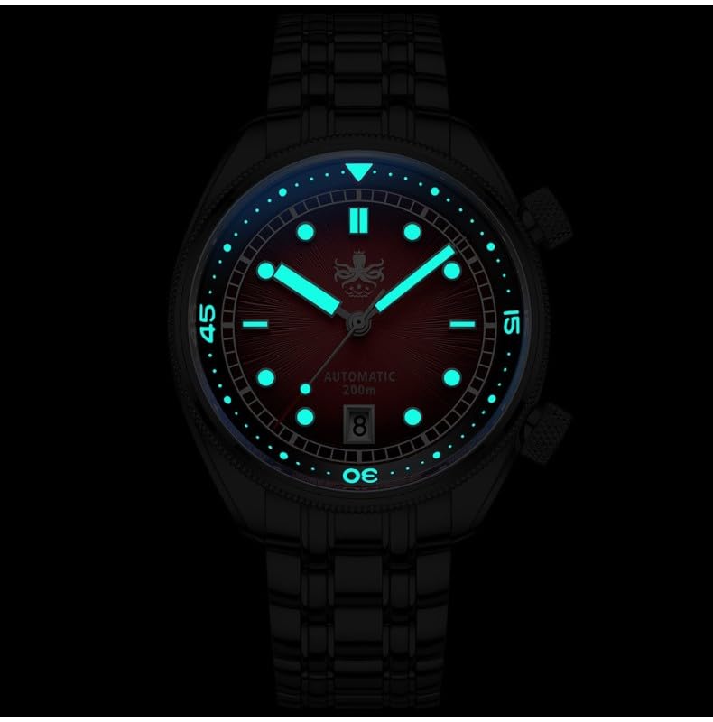 Generico Phoibos EAGLE RAY 200M stalowy automatyczny biały Sunray Data Diver Zegarek męski