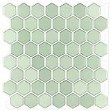 Decopus Peel and Stick Faux Tile （Hexagon 3D Sage Green Glossy Thin & Flex10Pack） for Kitchen, Bathroom, Car Camper - DIY Remodelling, Wall Decorations, No Grout Backsplash, Faux Smart Tile Marble