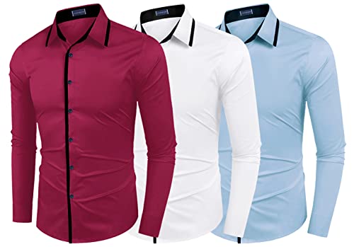 Image of Zombom Combo of Men's Cotton Blend Solid Regular Fit Casual Full Sleeves Shirts (Pack of 3)
