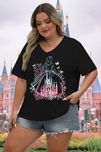 Image of NANYUAYA Plus Size Magic Shirts for Women Castle Kingdom Graphic Magical T Shirt Cute Holiday Princess Tee Vacation Tops