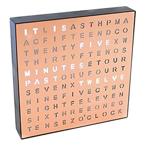 Stiles Light Up Word Clock, Unique Copper Desk Clock with USB Cable, 8 by 8 Inches, Modern and Funky Living Room, Bedroom, Home, or Office Decor