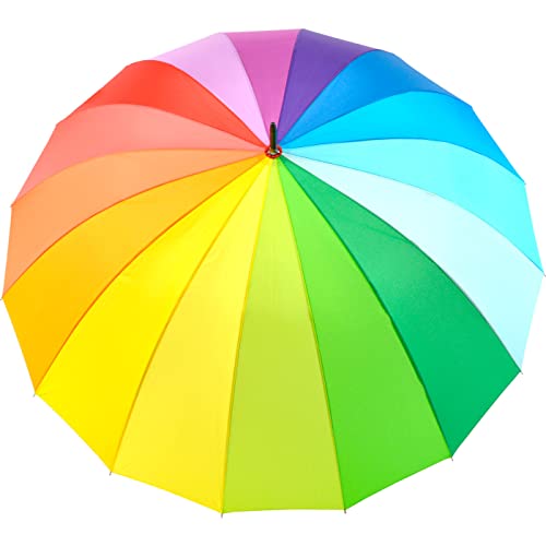 iX-brella Regenschirm XXL Regenbogen 129 cm Fiberglas, leicht, bunt, groß mit Softgriff