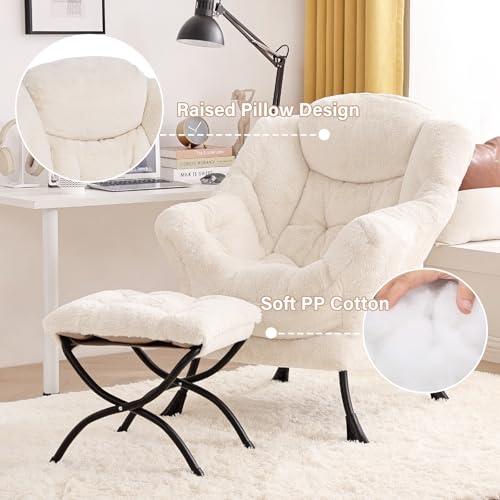 Image of Tiita Lazy Chair with Ottoman, Beige Modern Large Accent Chair, Comfy Leisure Sofa Armchair with Ottoman, Reading Chair with Footrest for Bedroom, Living Room, Dorm Rooms, Plush Beige