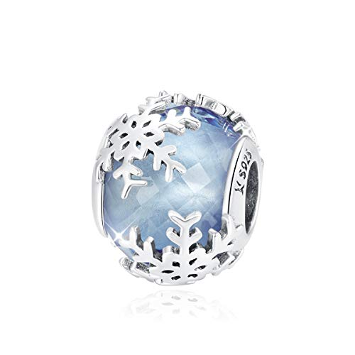 Preisvergleich Produktbild Schneeflocken-Anhänger für Pandora-Armband, Halskette, Sterlingsilber, blauer Kristall, Weihnachtsschmuck