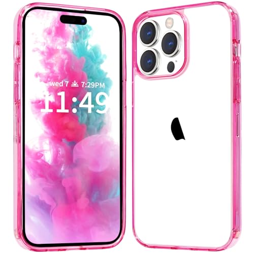 JJGoo Compatiable with iPhone 15 Pro Case Clear, Transparent Shockproof Phone Case, Slim Anti-Scratch Hard PC Back Protective Cover Bumper, Transparent Pink