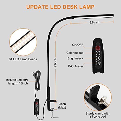 Yotutun Led Desk Lamp, Swing Arm Table Lamp With Clamp, Flexible Gooseneck Task Lamp, Eye-Caring Architect Desk Light, 3 Modes 10 Brightness Levels, Memory Function Desk Lamps For Home Office, 12W #TOP6