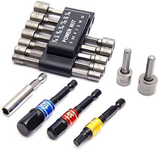 SurePromise 14PCS Power Nut Driver Drill Bit 3PCS Socket Adapters 1/4 inch Hex Shank Impact Driver Bit Set 1PCS Magnetic Extension Bit Holder