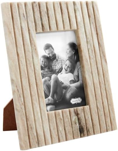 Mud Pie 5X7 Beige Stripe Marble Frame; 10 3/4" x 8 3/4"