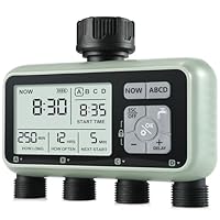 CROSOFMI Bewässerungscomputer 4 Ausgänge Garten Wasser Zeitschaltuhr Automatische Bewässerung/LCD-Bildschirm/Einfache Bedienung/Kindersicherung/Verzögerung bei starkem Regen/Manuelle Bewässerung