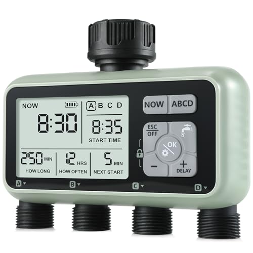 CROSOFMI Bewässerungscomputer 4 Ausgänge Garten Wasser Zeitschaltuhr...