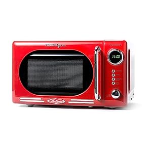 Nostalgia Retro Compact Countertop Microwave Oven – 0.7 Cu. Ft. – 700-Watts with LED Digital Display – Child Lock – Easy Clean Interior – Red