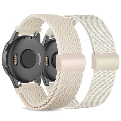 CUNUJIX 2 Stück Geflochtenes Ersatz für Garmin Venu Sq/Venu Sq 2/Venu 2 Plus/Venu Armband,20mm Elastisch Nylon Magnetverschluss Ersatzband für Garmin Vivoactive 5/ Vivomove Sport/Trend Damen Herren
