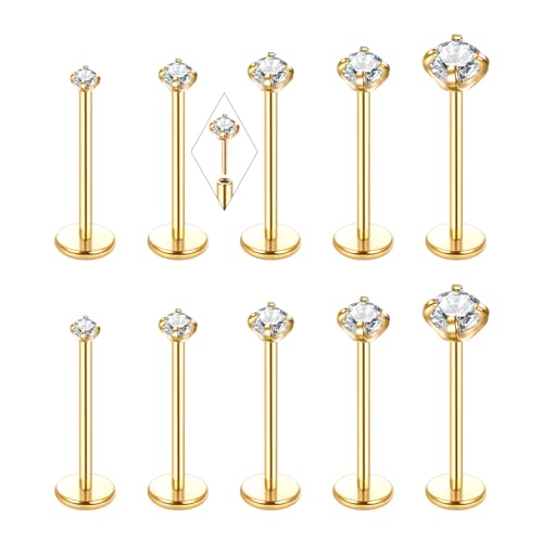 Oveta Threadless Nose Stud Stainless Steel 20G 18G 16G Threadless Flat Back Tragus Earrings Labret Medusa Monroe Ashely Lip Piercing Jewerly Gold