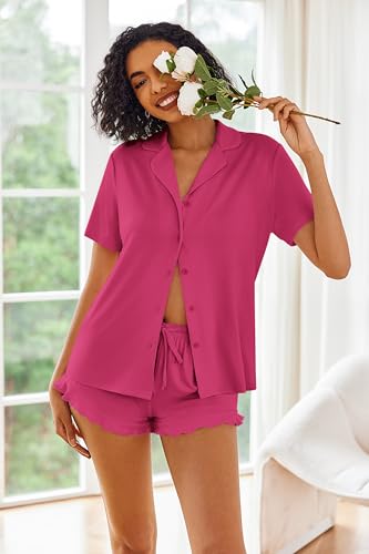 Image of Ekouaer Pajamas Set for Women Short Sleeve Sleepwear Button Down Pjs Lounge Sets Soft Nightwear