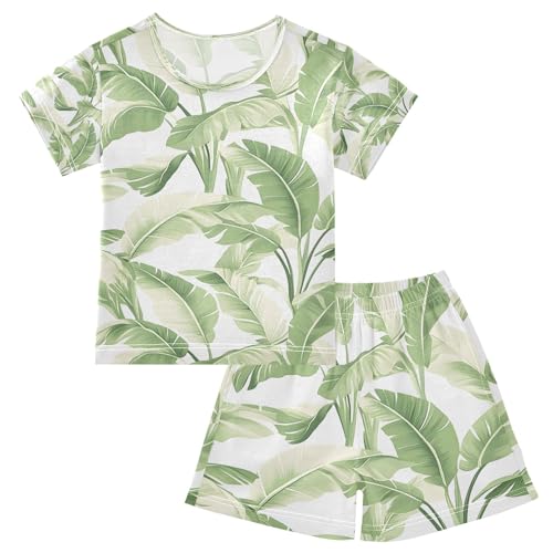 senya Plantain Leaf Green Summer Pajamas Set Short Cotton Sleepwear 2 Piece