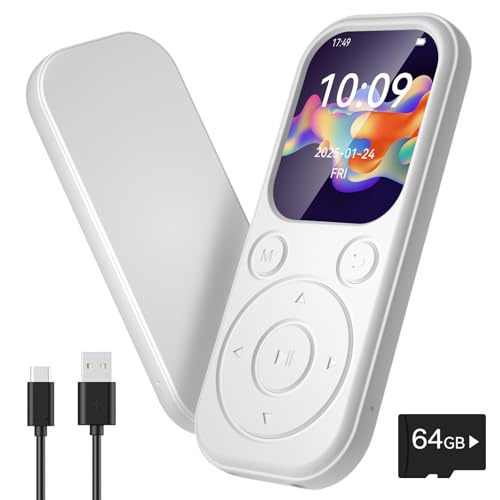 Olycism 64GB Reproductor MP3 Bluetooth 2,01 Pulgadas Reproductor MP3 Mini con Pantalla de ultraalta definición Sonido HiFi Batería de 300mAh Radio FM Grabación de Voz para Deporte Viajes