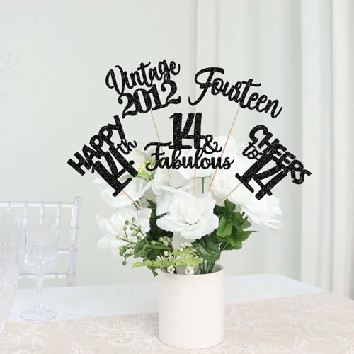 Image of 15 PCS 14th Birthday Centerpiece Sticks Fourteen Happy 14 Vintage 2012 Table Flower Centerpieces Sticks Cheers to 14 Fabulous Floral Decorations for 14th Birthday Party Supplies Black