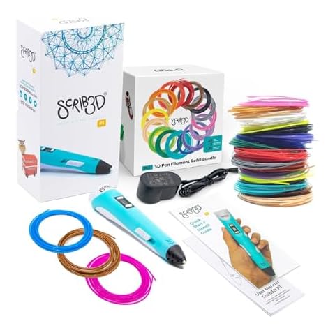 SCRIB3D P1 3D Printing Pen with 3 Starter Colors and PLA Refill Pack with 20 Assorted Colors Cover