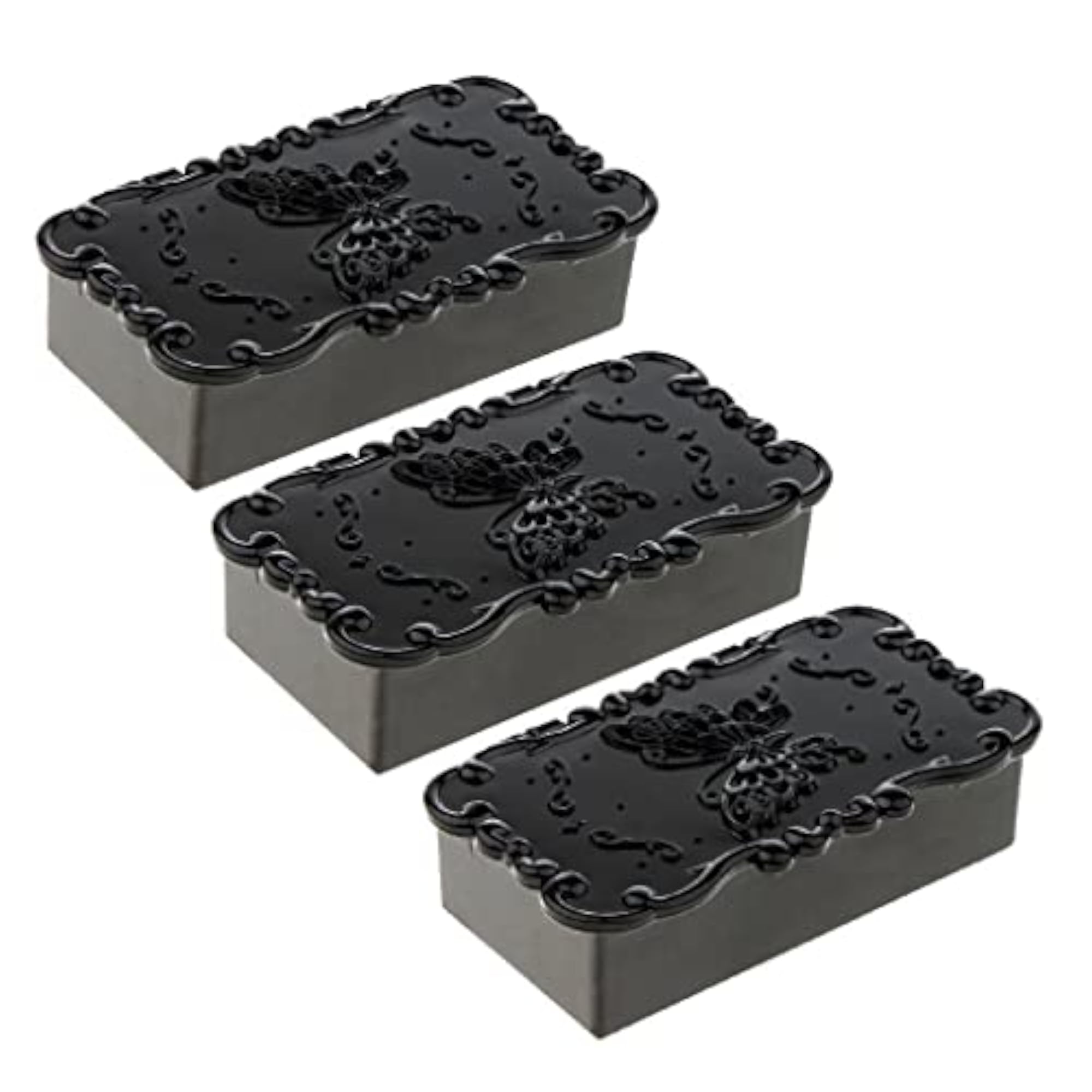 3pc Black Retro False Eyelashes Cosmetic Jewelry Storage Box with Mirror Lid