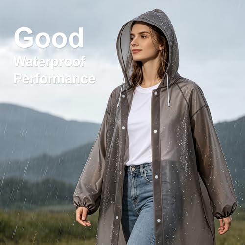 Image of PALAY 3PCS Family Raincoat Set EVA, 2 Adult & 1 Kids Waterproof Hooded Rain Ponchos, Reusable Lightweight Rain Gear with Snap Closure, Portable Outdoor Travel Rainwear for Men Women Children