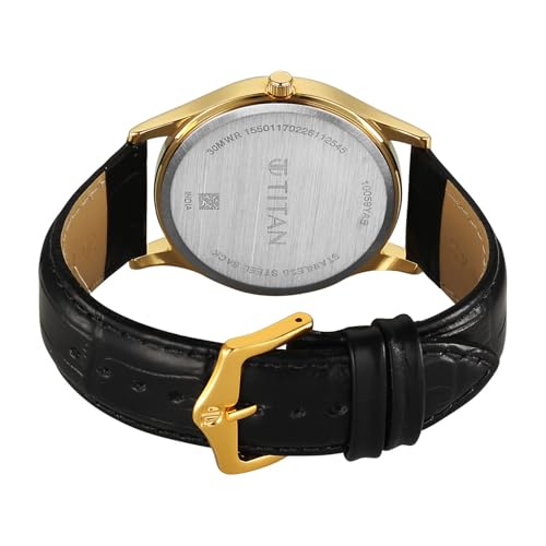 Image of Titan Karishma Regal Classic Day-Date Green Dial Black Leather Men's Dress Watch - 10059YL03