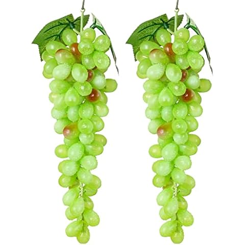 Bairdish 2bunches Green Large Bunch Artificial Grape Lifelike Artificial Grapes Decor Hanging Rubber Grape Bundles Rubber Grapes in for Wedding Kitchen Photography Decoration(85Grains 12 inches) Cover