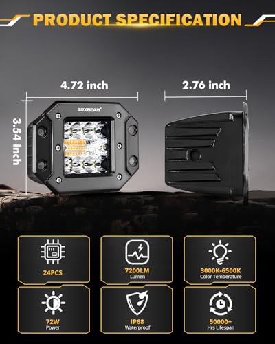 Image of Auxbeam 5 Inch Flush Mount Led Light Pods, Amber Flush Mount Bumper Fog Lights 6 Modes Strobe Cube Pod Light Bar Yellow Spot Flood Offroad Driving Ditch Lights for Truck Jeep Car ATV