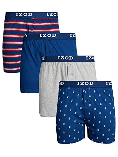 IZOD Mens Cotton Knit Boxers 4-Pack, Red/Blue, Size XX-Large