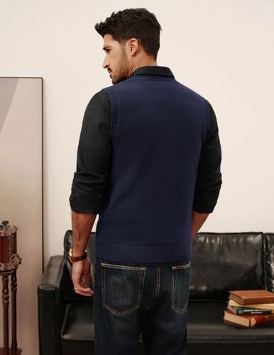 PJ PAUL JONES Men's Sweater Vests V Neck Cable Twist Knit Sleeveless Vests Casual Pullover Sweater 6