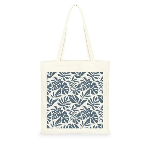 Genérico Bolsa Tote Bag 35X38Cm Hojas Tropicales Bolsa Tela Para Pintar Estampada Bolsas De Con Algodon Asas Blanca Por Niñas Y Mujeres Lienzo Bolsas Eco, Lavadora, Compras, Vacaciones, Trabajo