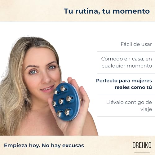 DREHKO Masajeador Anticelulítico Manual con 7 Rodillos de Acero Inoxidable 360° | Piernas, Muslos, Glúteos, Abdomen y Brazos | Ideal para Aplicar Cremas Reafirmantes y Anticelulíticas (AZUL) (Azul) - imagen 5