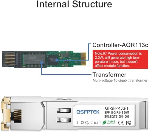 Image of 10GBASE-T SFP+ to RJ45 Module, 10Gb Copper RJ-45, 10 Gigabit Mini gbic Transceiver Compatible with HPE BladeSystem 813874-B21, up to 30m