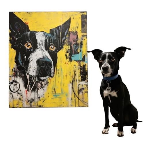 Custom Pet Portrait Canvas Wall Art with Photo Dog Yellow Graffiti Canvas Prints Frame Personalized Memorial Gift for Pet Lovers Dog Moms Birthday Living Room Decoration (20 * 20in)