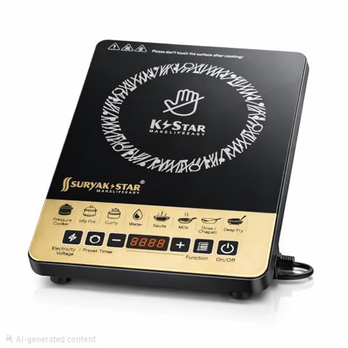 Image of SURYA K Star 2000W Induction Cooktop for Home | Crystal Glass Top | 8 Indian Cooking Modes | Auto Shut-Off & Overheat Protection | LED Display | Push Button Control | Energy Saving Electric Stove