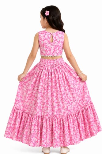 Image of Girls Floral Printed Crop Top and Lehenga Skirt Set