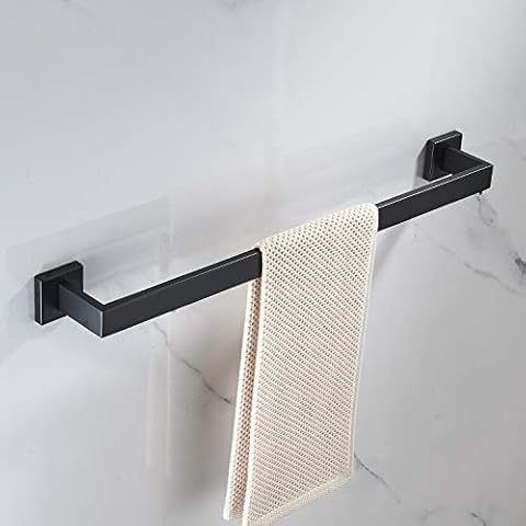 JunSun Square Towel Bar 24-Inch Stainless Steel Bathroom Hardware Towel Holder Modern Design Towel Rail Bathroom Accessories Hanging Rod Contemporary Towel Rack Wall Mounted Matte Black Cover
