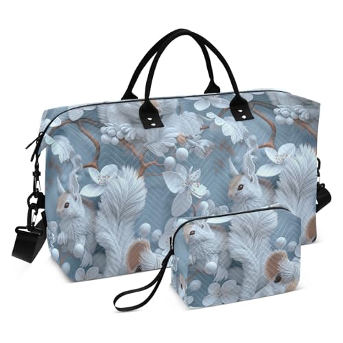 Large Bag Modern Art Aesthetics Squirrel White Blue Gym Carry on Duffel Bags with Adjustable Strap for Hiking Multifunctional bolso de para mujer avion