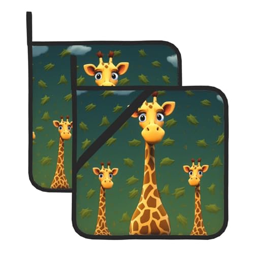 2Pcs Pot Holders with Pocket, Heat Resistant Hot Pad for Countertops, Oven Hot Pads Cartoon Giraffe Potholders for Kitchen Cooking Baking Trivet 8 inch Oven Potholders Hot Mat Pad