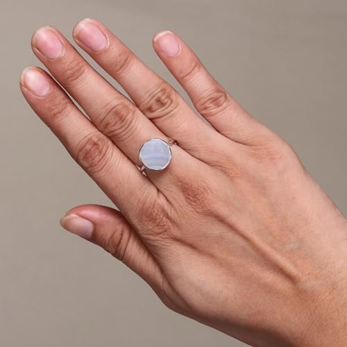 Bague en argent 925 avec agate dentelle bleue véritable faite main - 6