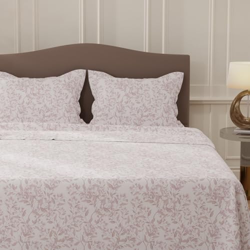 Image of Layers 100% Cotton Bedsheet for Double Size Bed | Lumina Floret Collection | 144 TC Soft & Breathable | Floral Print with 2 Pillow Covers | Wrinkle Free | 3 Piece Bedding Set - Purple & White