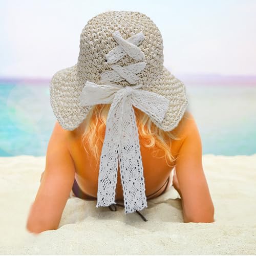 Sombrero de playa plegable para mujer color beige miniatura 3