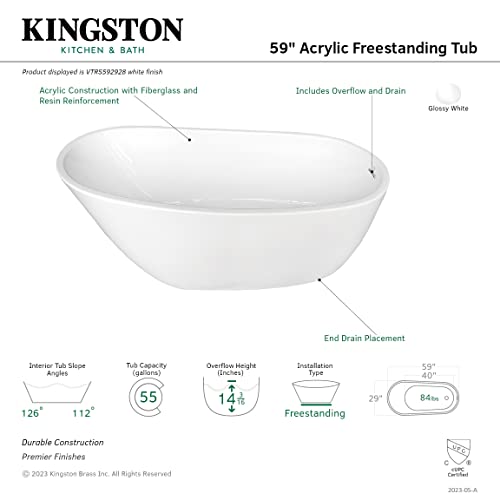 Kingston Brass Vtrs592928 59-Inch Contemporary Freestanding Acrylic Bathtub, White #TOP5