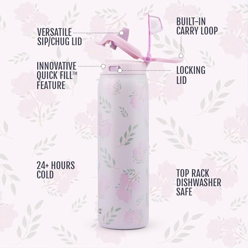 Image of Ello Pop & Fill Insulated Stainless Steel Water Bottle with Quick Fill Lid, Leakproof Locking, Sip or Chug Spout, BPA-Free, Double Wall Vacuum Insulated for Sports, Travel & School- 22oz / 32oz / 40oz