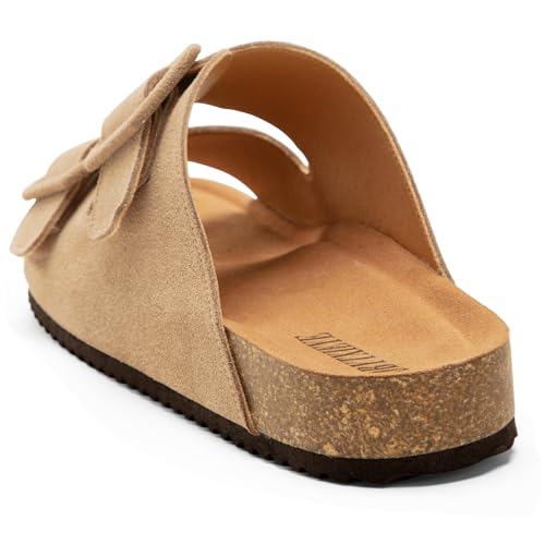 Summer Cork Footbed Slide sandals for women, Flat Sandals with Arch support,100% Genuine Leather2