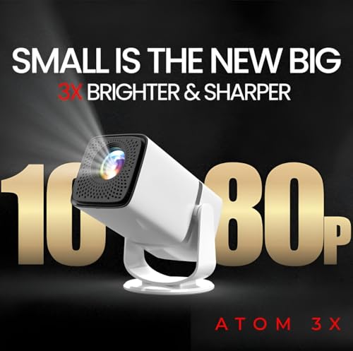 Image of BIGASUO Atom 3X | Real Full HD 1080p Native, Automatic Android iOS Projector | 300 ISO | Rotatable Design | 4K HDR Support | Inbuilt Netflix,| ARC-HDMI, USB, WiFi-6, BT, Screen Mirroring (BGP50)